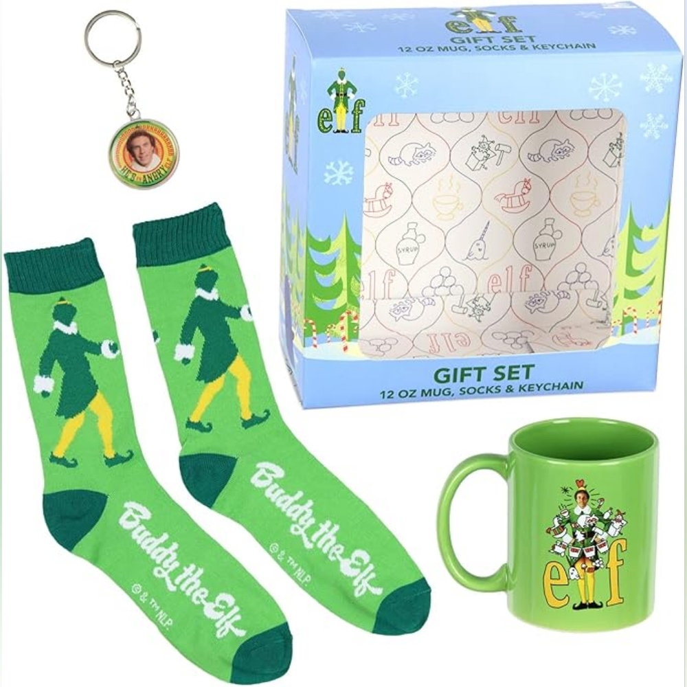 Culture Fly Elf the Movie Buddy The Elf 3 Piece Gift Set Mug, Crew Socks, Keycha